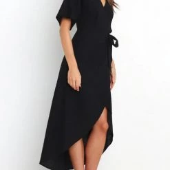 Levency Solid V Neck Tulip Wrap Dress New In 24 Levency Solid V Neck Tulip Wrap Dress New In