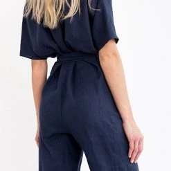 Levency New In Linen V Neck Wrap Jumpsuits