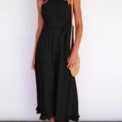 Levency Ruffles One Shoulder Belted Maxi Dress