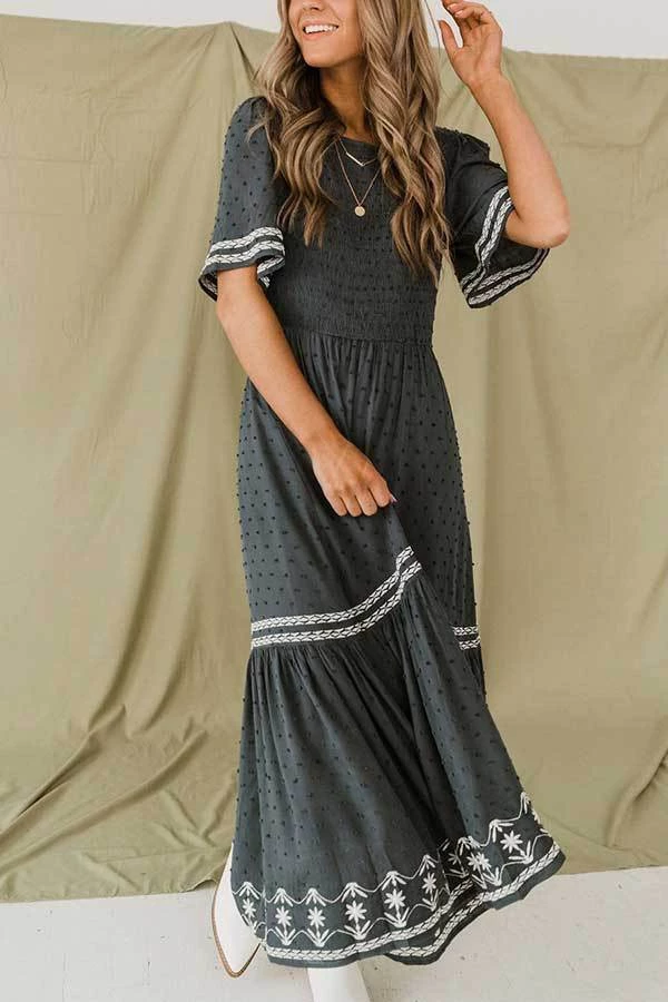 Levency Dot Flares Sleeve Smocked Maxi Dress New In 2 Levency Dot Flares Sleeve Smocked Maxi Dress New In