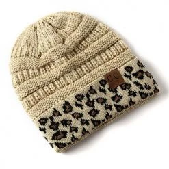 Levency New In Animal Print Messy Bun Beanie