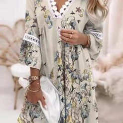 Levency Hollow Print V Neck Mini Dress