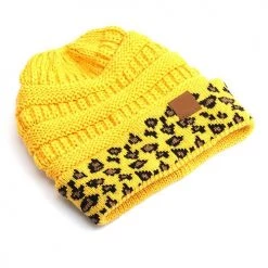 Levency New In Animal Print Messy Bun Beanie
