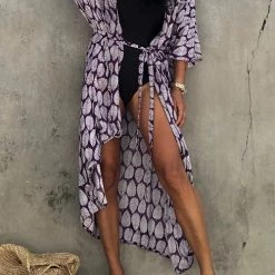 Levency Leaf Belted Kimono Cardigan