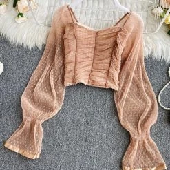 Levency Mesh Puff Sleeve Crop Top