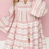Levency Striped Flares Sleeve Tiered Mini Dress