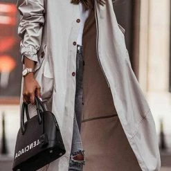 Levency New In Single Breasted Pocket Belted Trench Coat