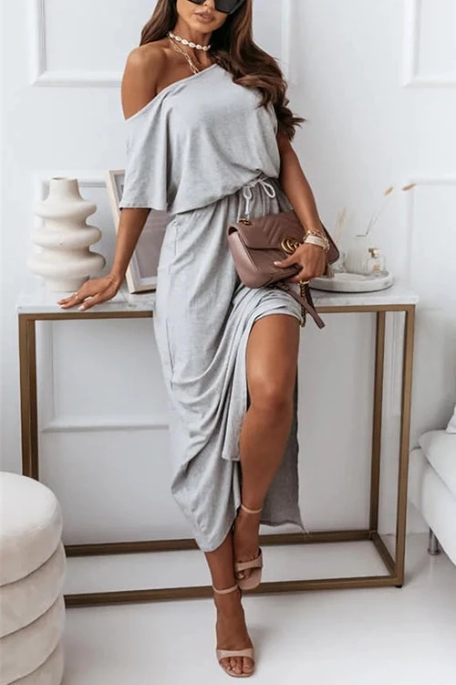 Levency Dew Shoulder Slit Belted Bat Dress 8 Levency Dew Shoulder Slit Belted Bat Dress