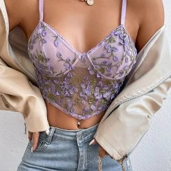 Levency The Gardenia Mesh Embroidery Bustier