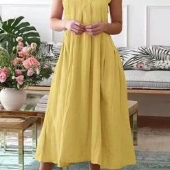 Levency Ruffles Sleeve V Neck Midi Dress