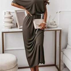 Levency Dew Shoulder Slit Belted Bat Dress 23 Levency Dew Shoulder Slit Belted Bat Dress