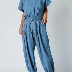 Levency Slit Back Solid Drawstring Jumpsuit 26 Levency Slit Back Solid Drawstring Jumpsuit