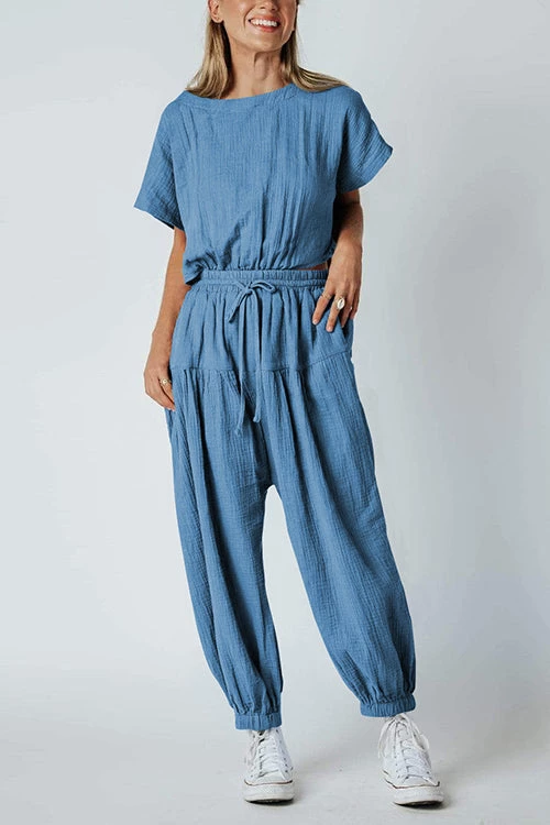 Levency Slit Back Solid Drawstring Jumpsuit 10 Levency Slit Back Solid Drawstring Jumpsuit