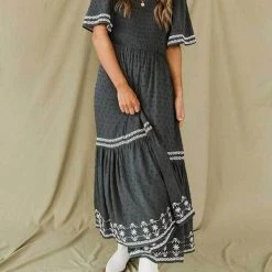 Levency Dot Flares Sleeve Smocked Maxi Dress New In 7 Levency Dot Flares Sleeve Smocked Maxi Dress New In
