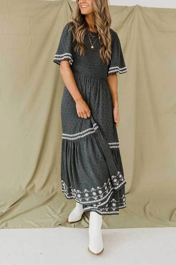 Levency Dot Flares Sleeve Smocked Maxi Dress New In 3 Levency Dot Flares Sleeve Smocked Maxi Dress New In