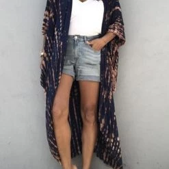 Levency Print Belted Cover Kimono New In