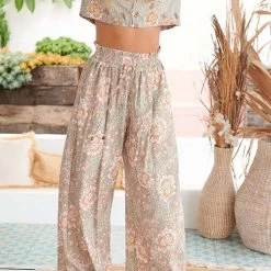 Levency Floral Backless Wide Leg Pants Suit