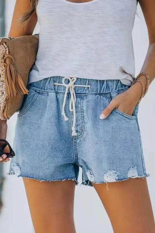 Levency New In Raw Edge Drawstring Denim Shorts 2 Levency New In Raw Edge Drawstring Denim Shorts