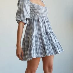 Levency New In Smocked Gingham Babydoll Dress
