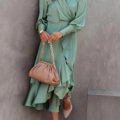 Levency Ruffle Trim Wrap Maxi Dress New In