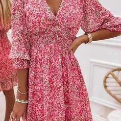 Levency Floral V Neck Elastic Waist Mini Dress New In