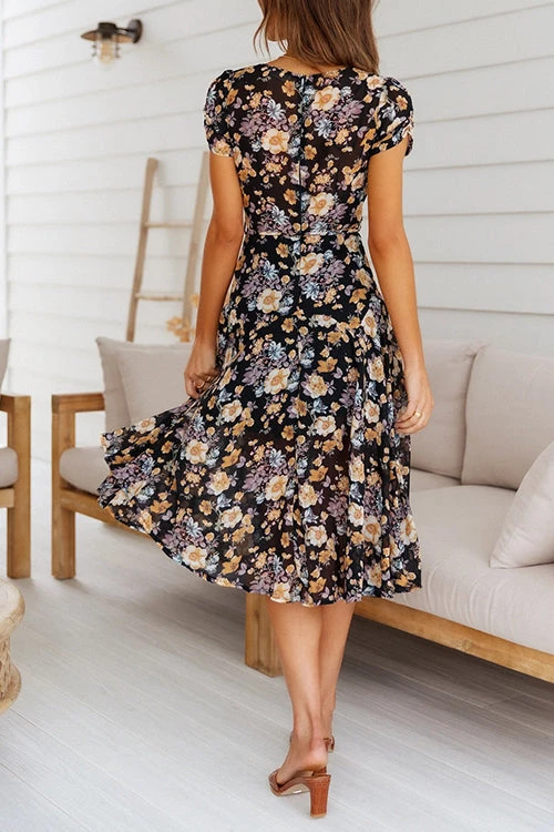 Levency Floral Print V Neck Midi Dress 6 Levency Floral Print V Neck Midi Dress