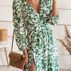 Levency Print Seven Sleeve Slit Wrap Maxi Dress