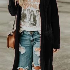 Levency Velvet Pocket Long Coat New In