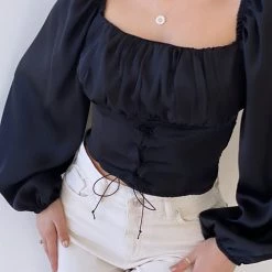 Levency Square Neck Lace Up Top