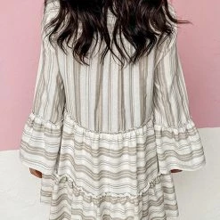 Levency Striped Flares Sleeve Tiered Mini Dress 19 Levency Striped Flares Sleeve Tiered Mini Dress