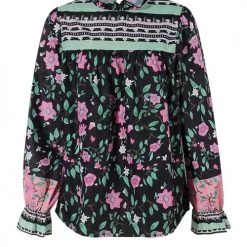 Levency Floral Ruffles Balloon Sleeves Blouse New In