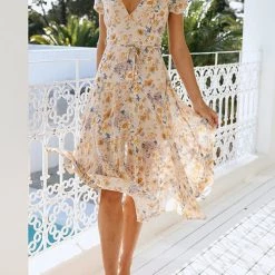 Levency Floral Print V Neck Midi Dress 18 Levency Floral Print V Neck Midi Dress