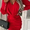 Levency New In V Neck Ruched Bodycon Dress