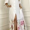 Levency Tie Long Sleeve Button Maxi Dress
