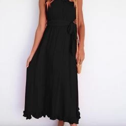 Levency Ruffles One Shoulder Belted Maxi Dress