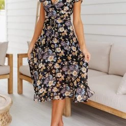 Levency Floral Print V Neck Midi Dress 21 Levency Floral Print V Neck Midi Dress
