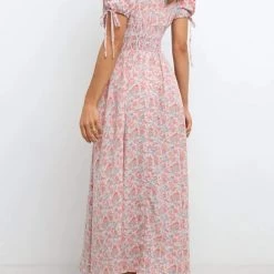 Levency Shirred Waist V Neck Maxi Dress New In