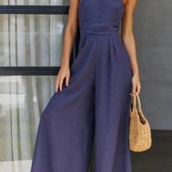 Levency One Shoulder Straps Wide Leg Jumpsuits New In
