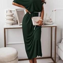 Levency Dew Shoulder Slit Belted Bat Dress 30 Levency Dew Shoulder Slit Belted Bat Dress