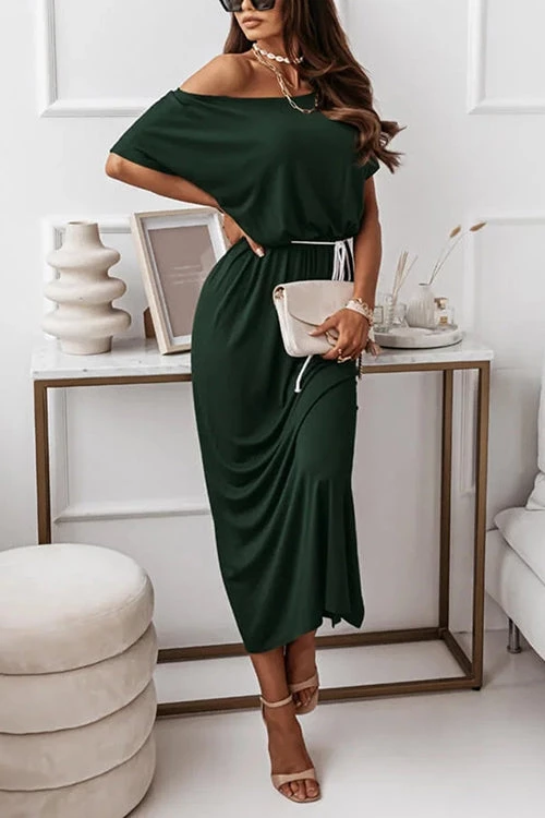 Levency Dew Shoulder Slit Belted Bat Dress 11 Levency Dew Shoulder Slit Belted Bat Dress