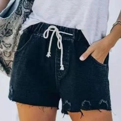 Levency New In Raw Edge Drawstring Denim Shorts