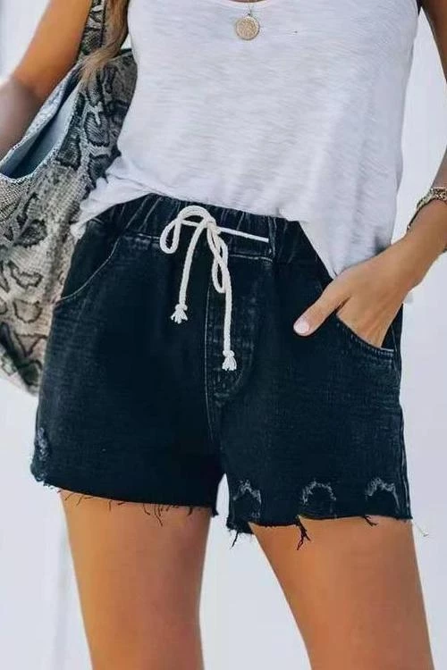 Levency New In Raw Edge Drawstring Denim Shorts 1 Levency New In Raw Edge Drawstring Denim Shorts
