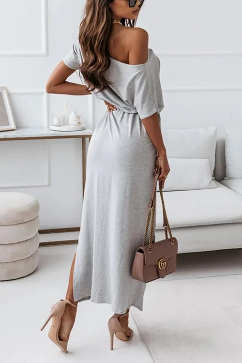 Levency Dew Shoulder Slit Belted Bat Dress 12 Levency Dew Shoulder Slit Belted Bat Dress