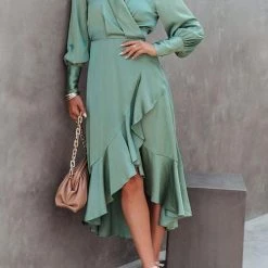 Levency Ruffle Trim Wrap Maxi Dress New In