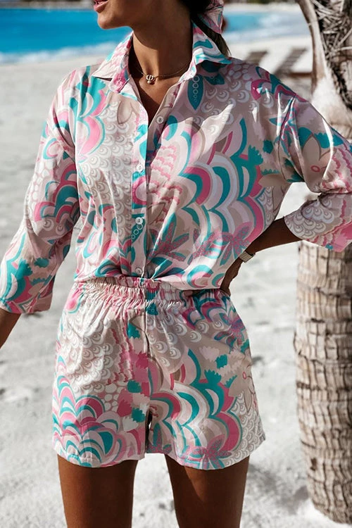 Levency New In Print Tie Blouse Short Set 5 Levency New In Print Tie Blouse Short Set