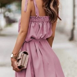 Levency Solid Tie Shoulder Mini Dress New In