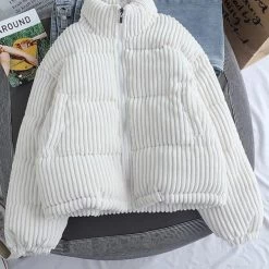 Levency Corduroy Stand Collar Puffer Coat