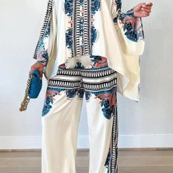 Levency New In Print Bat Blouse Loose Pants Set
