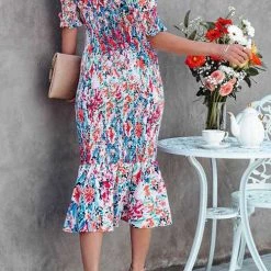 Levency New In V Neck Puff Sleeve Smocked Waist Midi Dress 16 Levency New In V Neck Puff Sleeve Smocked Waist Midi Dress