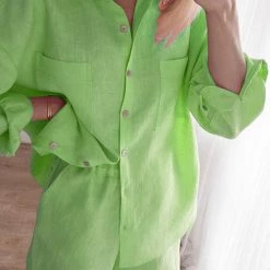 Levency New In Solid Pockets Oversized Shirt Shorts Set